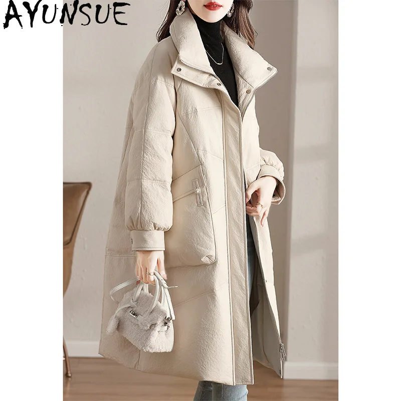 AYUNSUE Schaffell Echtes Leder Jacke Frau 90% Weiße Ente Unten Mantel Frauen Winter Kleidung Neue in Outer Jaqueta De Couro
