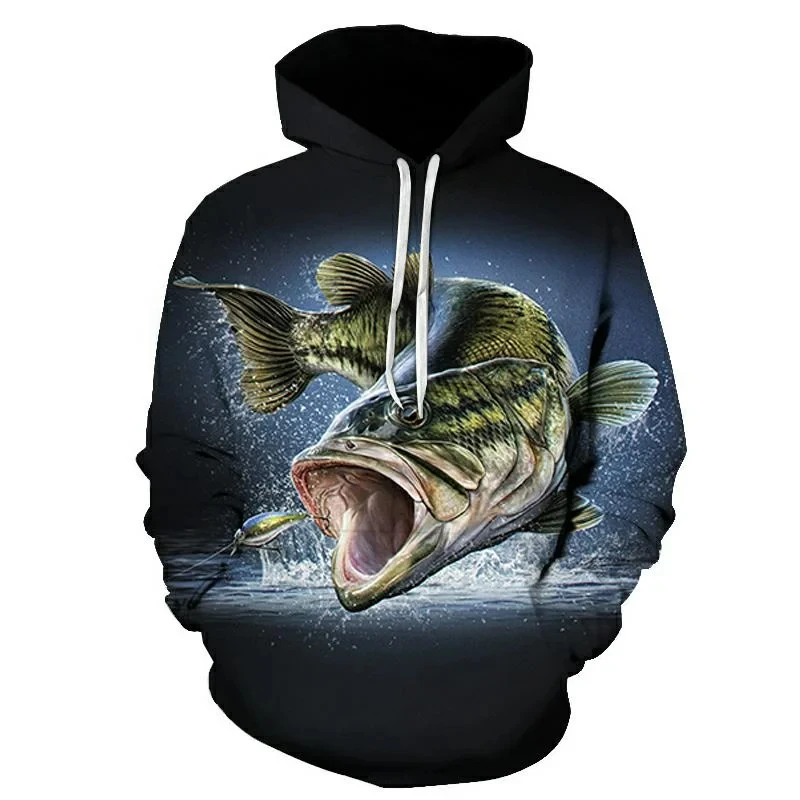 

Men's Autumn Outdoor Fishing Pattern Hoodies Fashion Vintage Fish Hunting Lover Long Sleeve Top Loose Comfortable Hooded Clothes