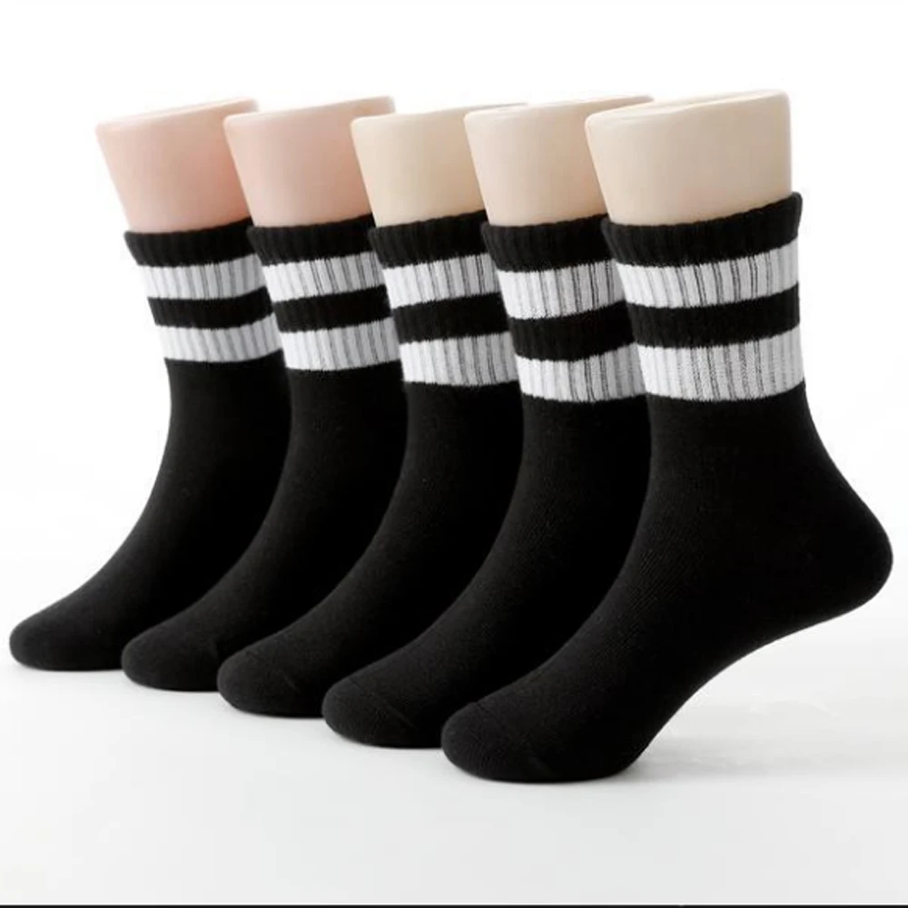 Student Socks, Classic Black and White Sports Socks for Boys, Sweat Absorbing Spring and Summer Baby Socks for Girls