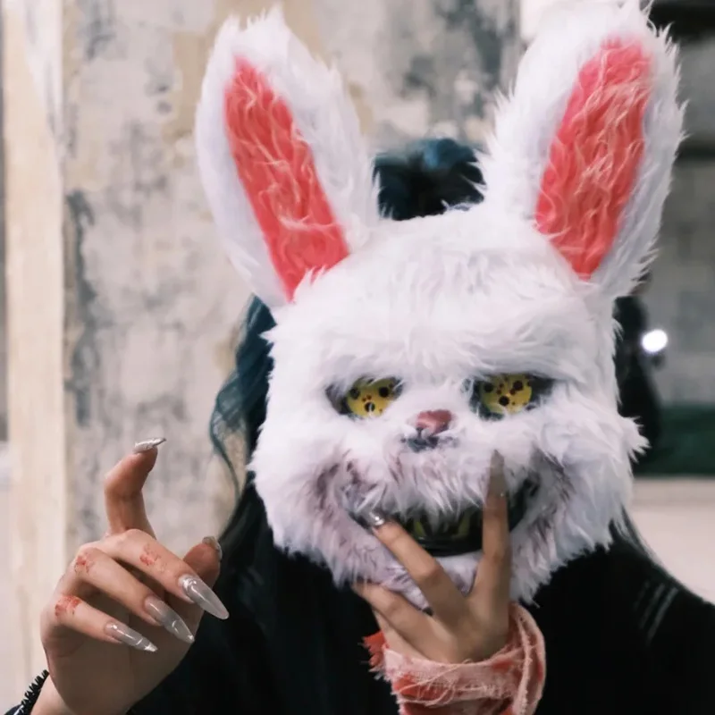 

2025 New Halloween Bloody Rabbit Plush Bear Masks Holiday Costumes Prop Purge Cosplay Perform Costume Adult Trend Horrible Mask