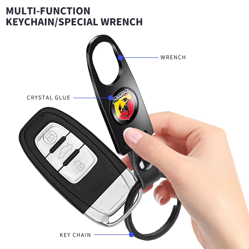 Car Wheel Tire Valve Stems Cap With Keychain Keyring Badge For Abarth Chevrolet Seat MINI Alfa Romeo Honda Jaguar Ford JEEP view 3