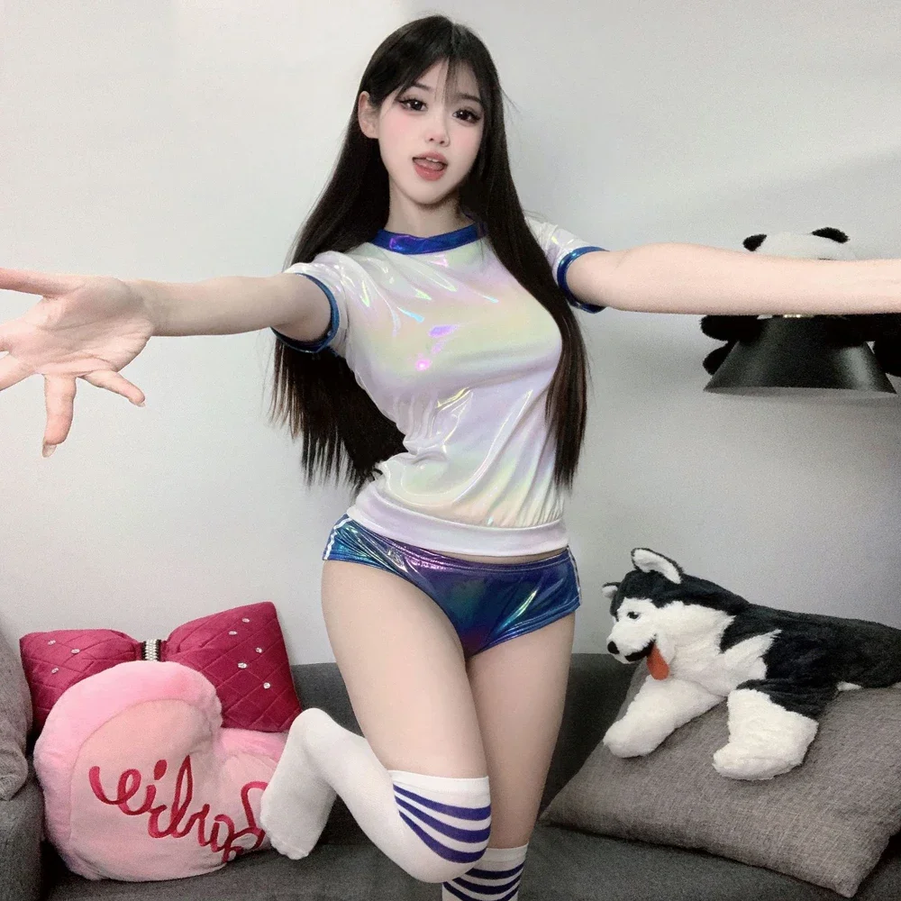 Student Cheerleading Uniform Cosplay Costume Temperament Underwear Anime Laser School Gym Outfits Japanese Role Play Cute Suit
