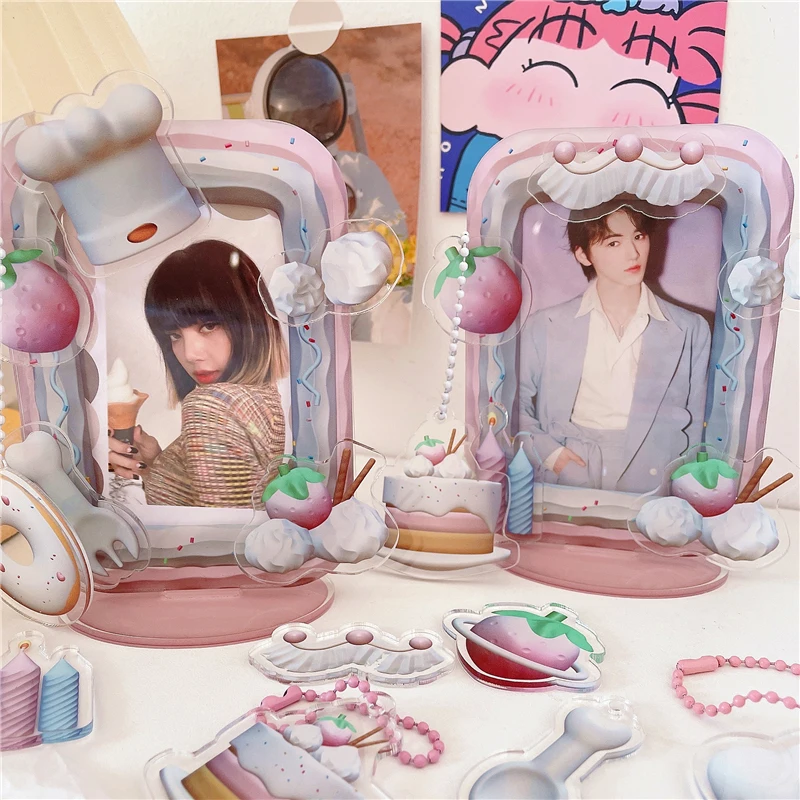 Cute Strawberry Cake Acrylic Photo Frame Kpop Idol Photocard Frames Sweet Pink Photo Standing Frames for Students Wholesales