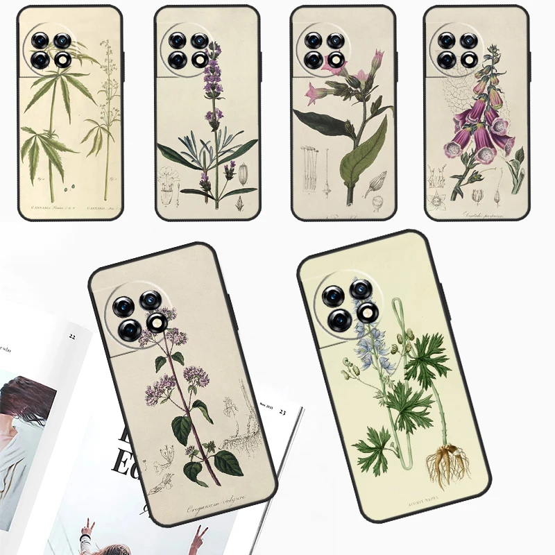 Botanical Drawings Flowers Plants Case For OnePlus 12 11 9 10 Pro 9RT 10T 10R 12R OnePlus Nord N10 N20 CE 2 3 Lite 2T Cover