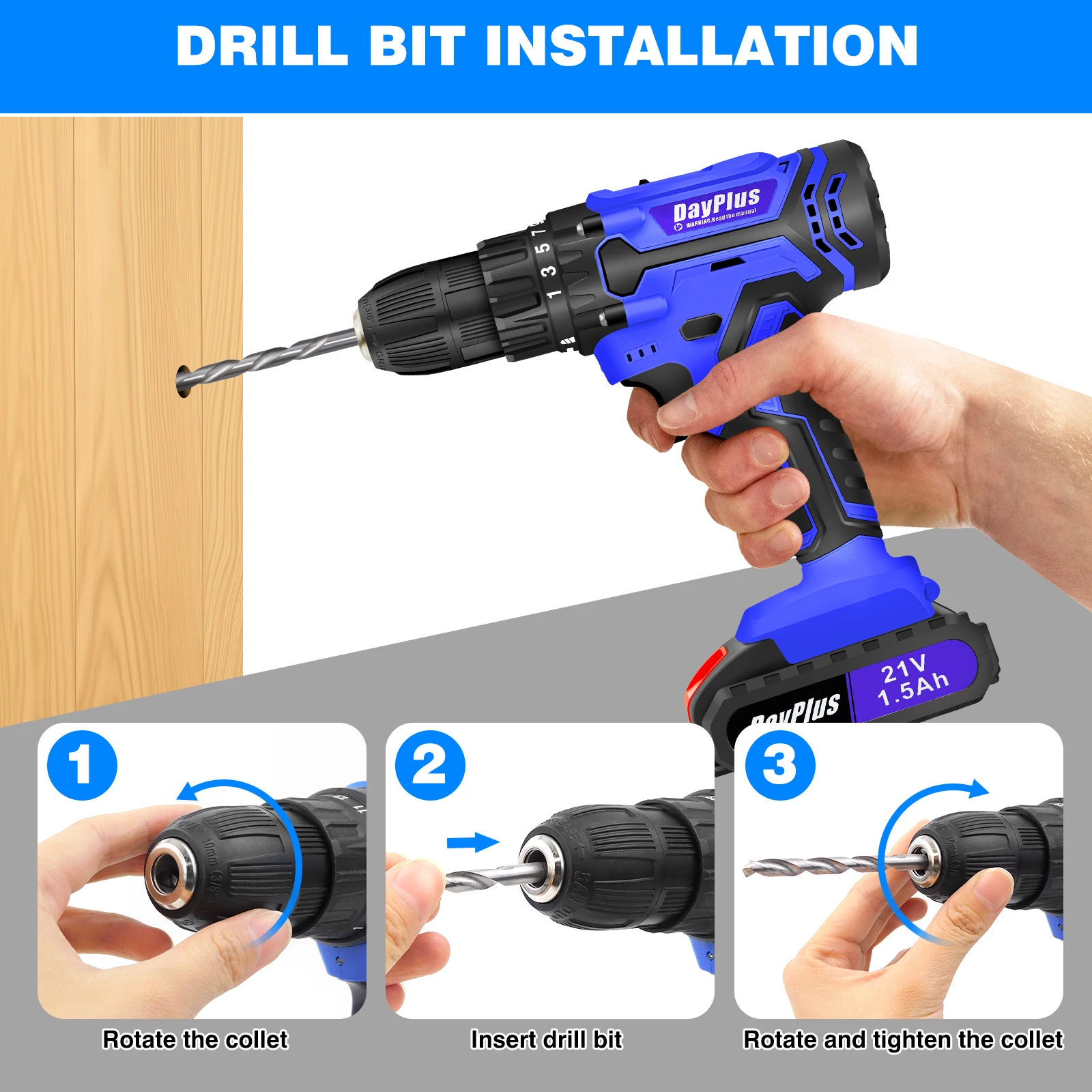 2 Batteries Cordless Power Drill, 21V Handheld Electric Screwdriver Drill Set,45Nm 25+1 Torque Setting, 2-Speed Drill, 3/8