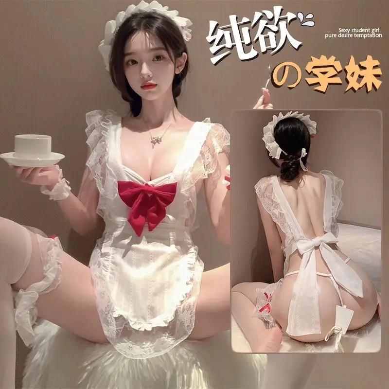 

New pure lust sexy maid uniform temptation nightdress open file free flirting suit dating New Year's Eve robe white cos