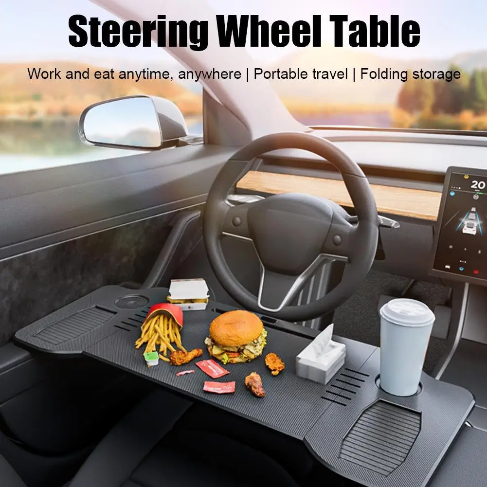 

Car Tray Table for Tesla Food and Drinks Tray Holder Laptop Stand Drive Desk for Car Steering Wheel Office Tool