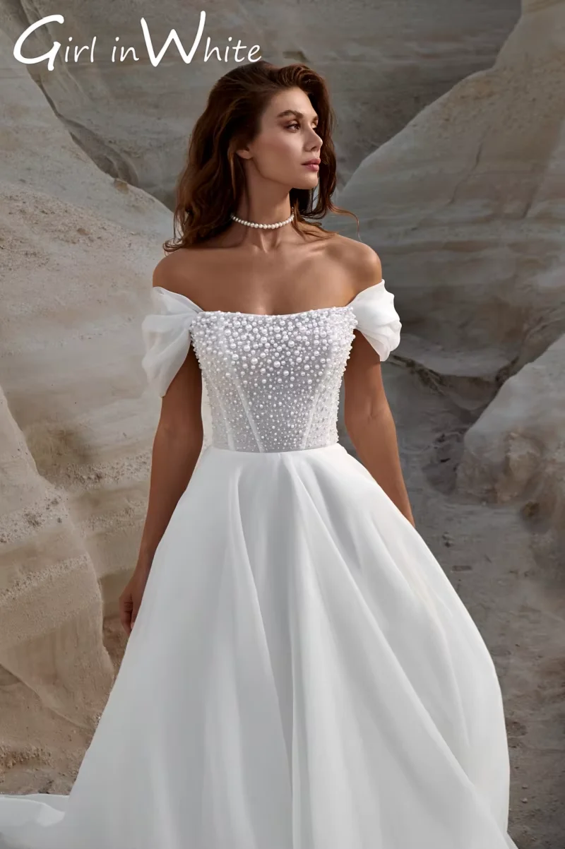 

Romantic A-Line Short Sleeve With Pearls A-Line Bride Ball Gown Customized Wedding Dress Lace Appliques Beading Bridal Gown 2025