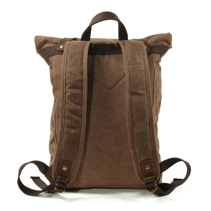 Waxed Canvas Rolltop Backpacks Large Capacity Men Laptop Leather College Travel Vintage Weekend Waterproof Anti-theft Rucksack