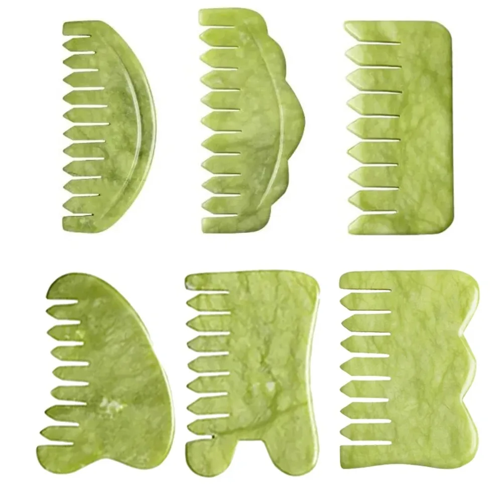 Gua Sha Board Jade Massage Comb Acupuncture Spa Green Jade Comb Blood Circulation Salon Supply Head Massager Head Care Massager