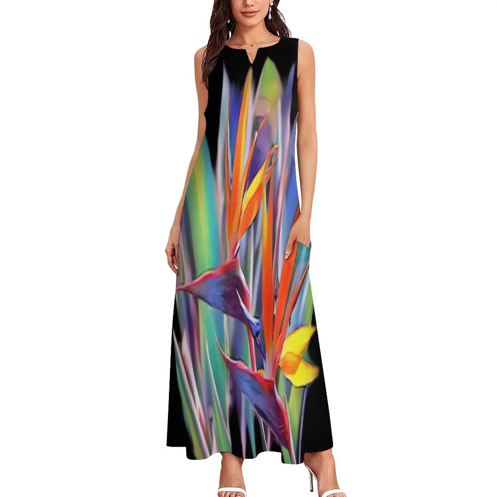 Bold Bird of Paradise Graphic Long Dress elegant and pretty women's dresses long sleeve dresses Dress