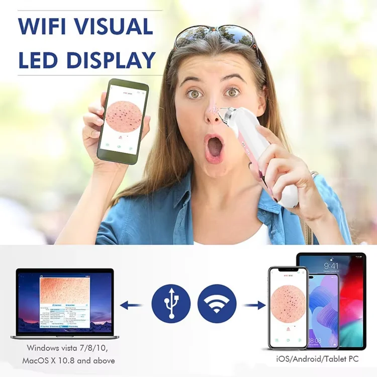 Biblioteca inteligente 2024 mais recente wifi visual limpador de poros faciais 5mp 20x ampliação removedor cravo vácuo facial cle