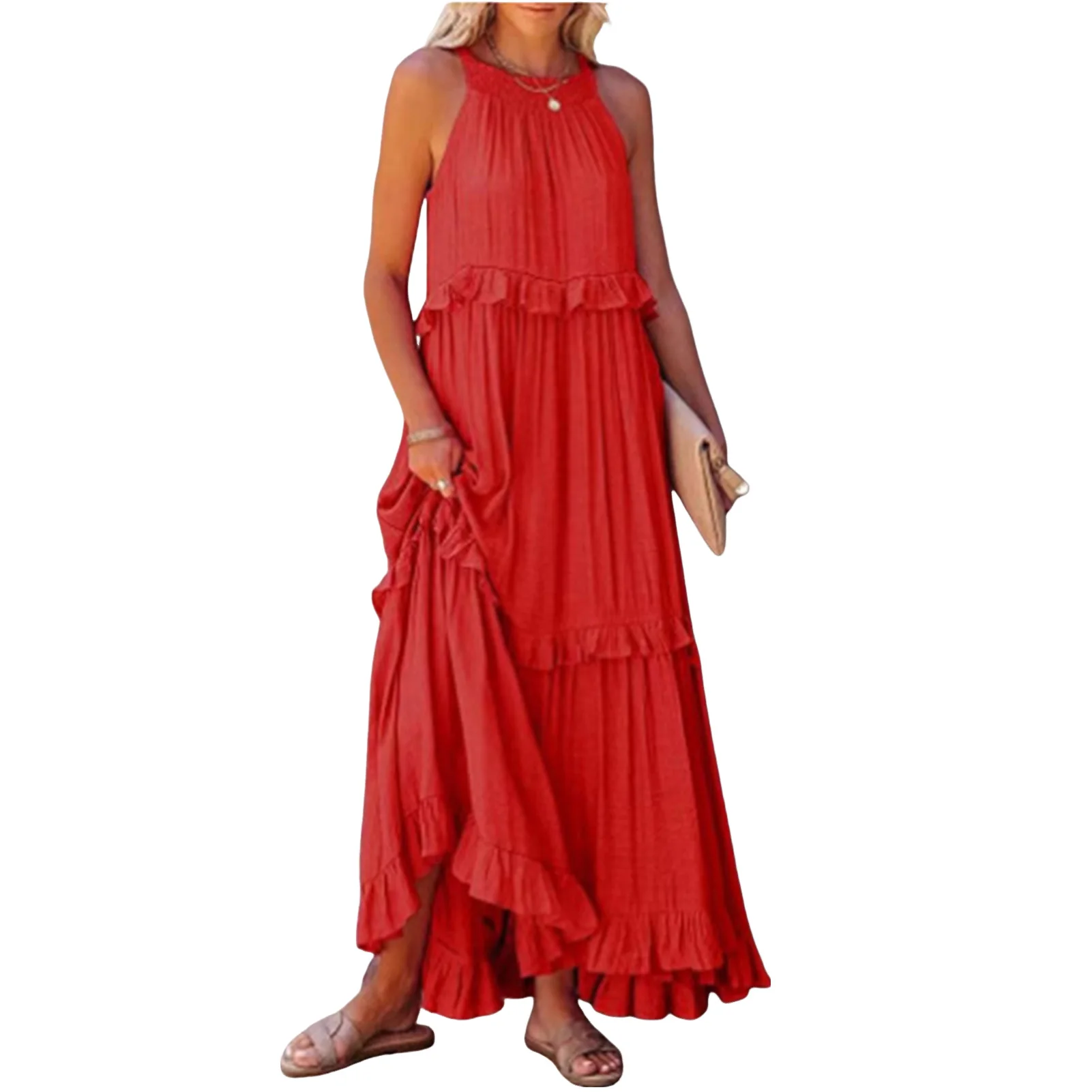 Summer Beach Casual Sleeveless Dress Loose Soft Comfortable to Wear Beach Dress for Wedding Weekend Dance
