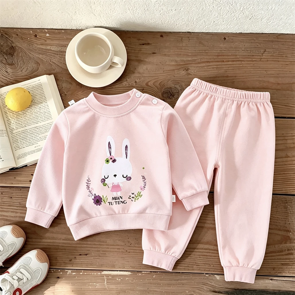 Autumn Underwear Two Piece Set Fashion Casual Long Sleeve Outfits Full Print Pajamas Boys Girls Pure Cotton Child's Costume