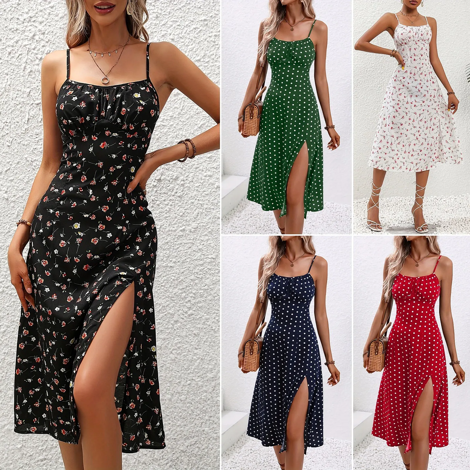 Sexy Floral Slit Dress Dresses for Women Spring Summer Sleeveless Bodycon Midi Sundress