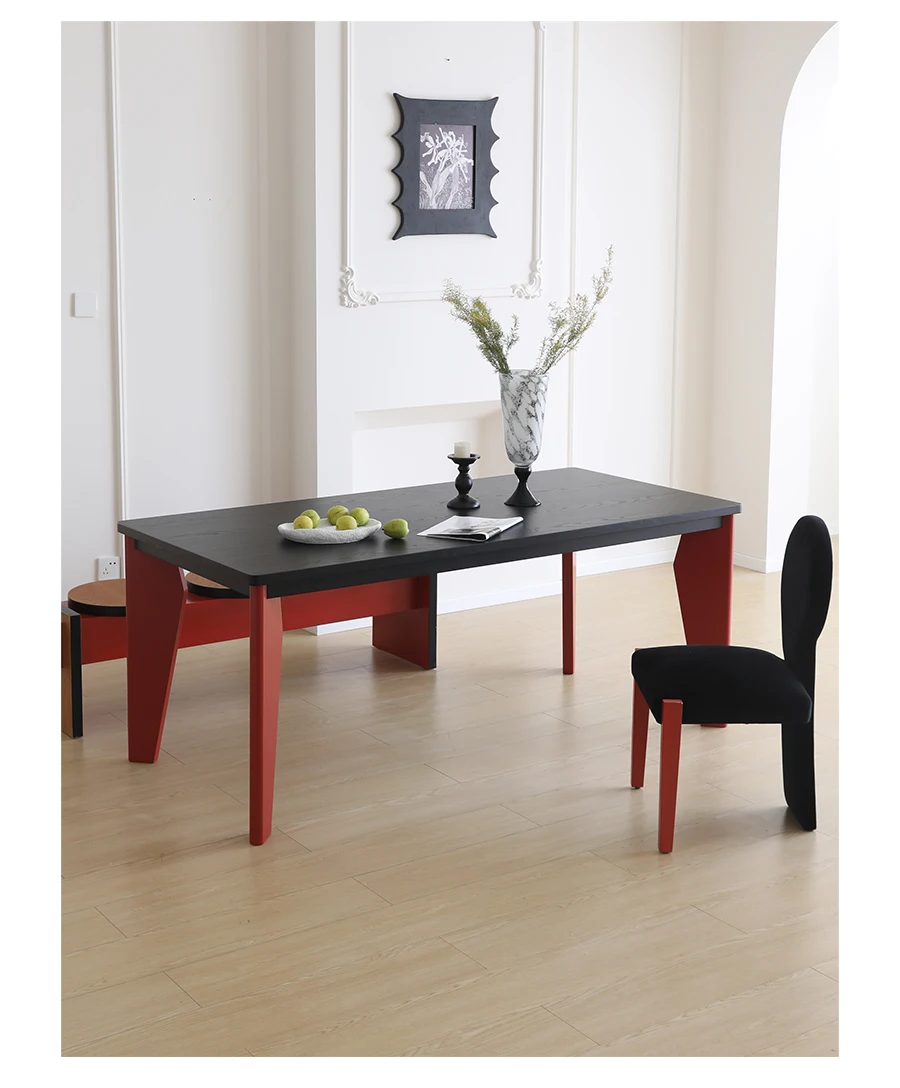 Retro design all solid wood dining table set for household rectangular gray wood table