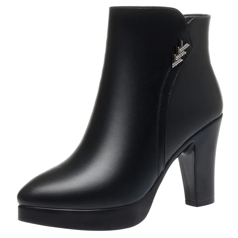 6cm 9cm Comfortable Black Soft Leather Boots Women's Heeled Shoes Fall Winter 2025 Block Heels Short Ankle Motorcycle Boots