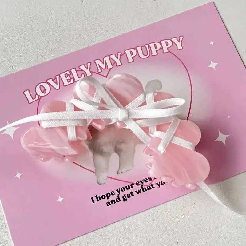 195C Fashionable Acrylic Hair Clip Ribbon Tie Bowknot Acetate Claw Accessory for Women Girls Durable Acetate Barrettes
