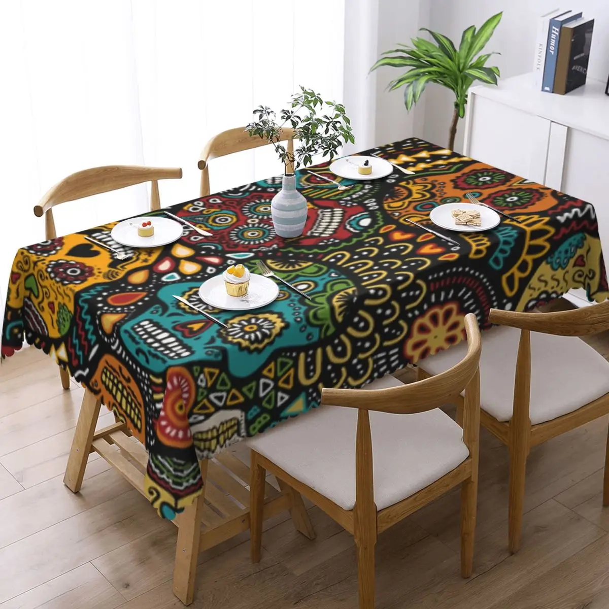 Calaveras Sugar Skull Customized Rectangular Tablecloth Waterproof Table Cover for Dining Events Table Cloth
