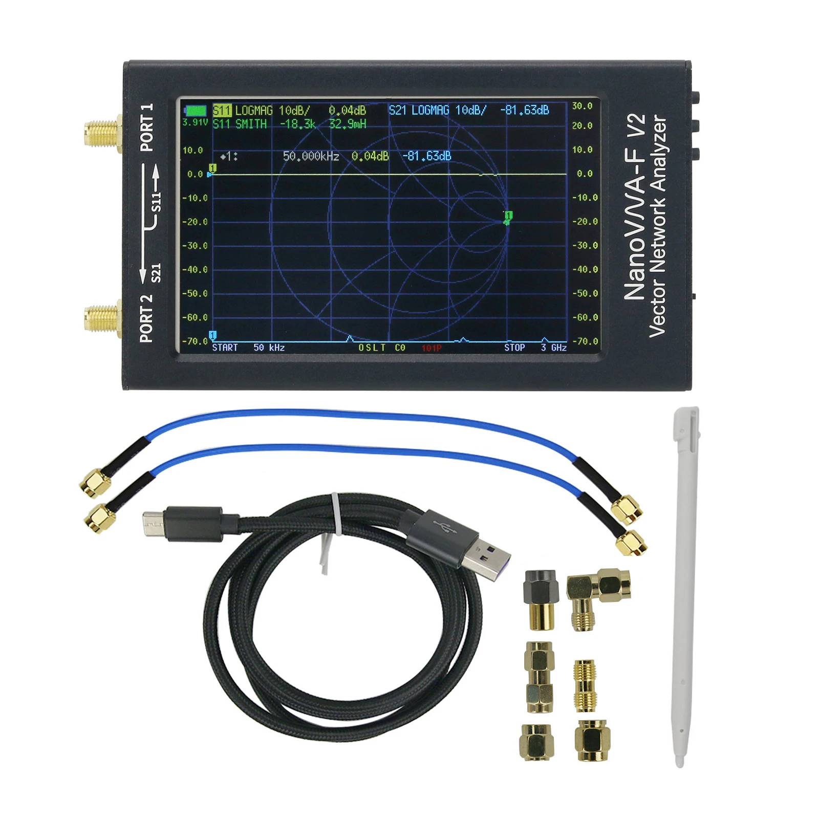 Vector Network Antena Analyzer, Display LCD, Operação Touch, NANOVNA-F V2, 3GHz, 4,3 "IPS