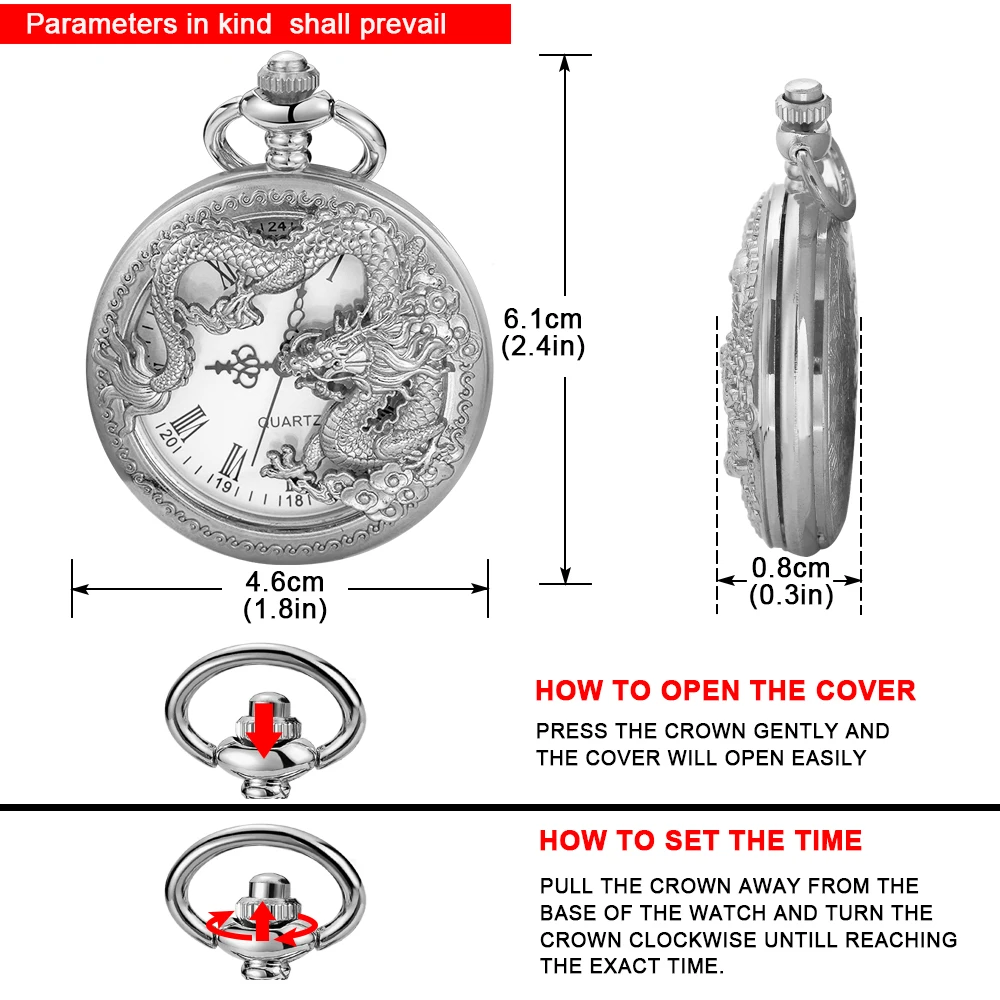 Chinese Dragon Shaped Pocket Watch para Homens e Mulheres, Alta Qualidade, Colar, Duração, Pingente, Jóias, Relógio de Presente