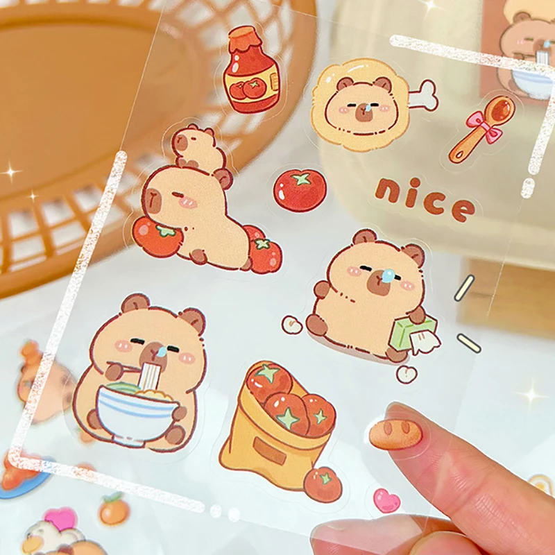 10 stuks Capybara Handboek PET Stickers Cartoon Capybara Studenten DIY Stickers Waterdichte Waterstickers Mobiele Telefoon Case Stickers