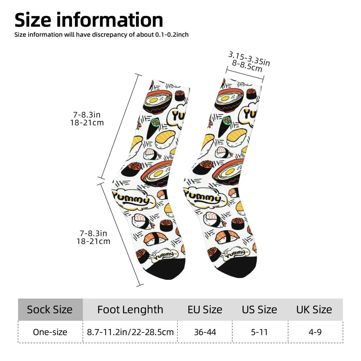 All Seasons Crew Stockings Colorful Cartoon Ramen Design Socks Crazy Hip Hop Long Socks for Men Women Valentine's Day Gifts