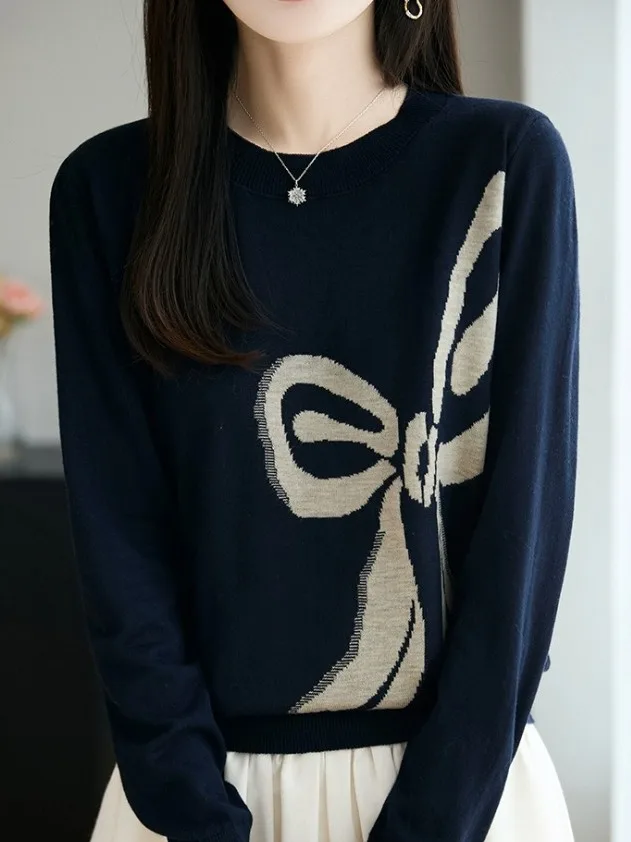 Ele tricoté noeud haut haut de gamme femme Faion début automne pull doux polyester Camere mélange Long Sve ro...