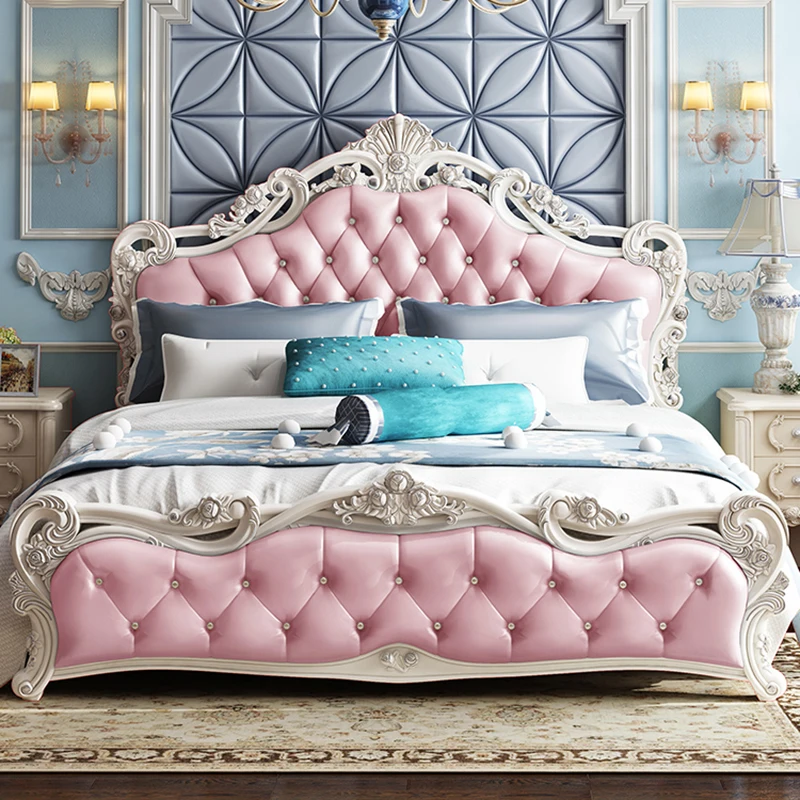 

Carved Modern Double Bed Storage European Style Comferter Leather Princess Wood Queen Bed Bedroom Luxury Cama Casal Bedroom Set