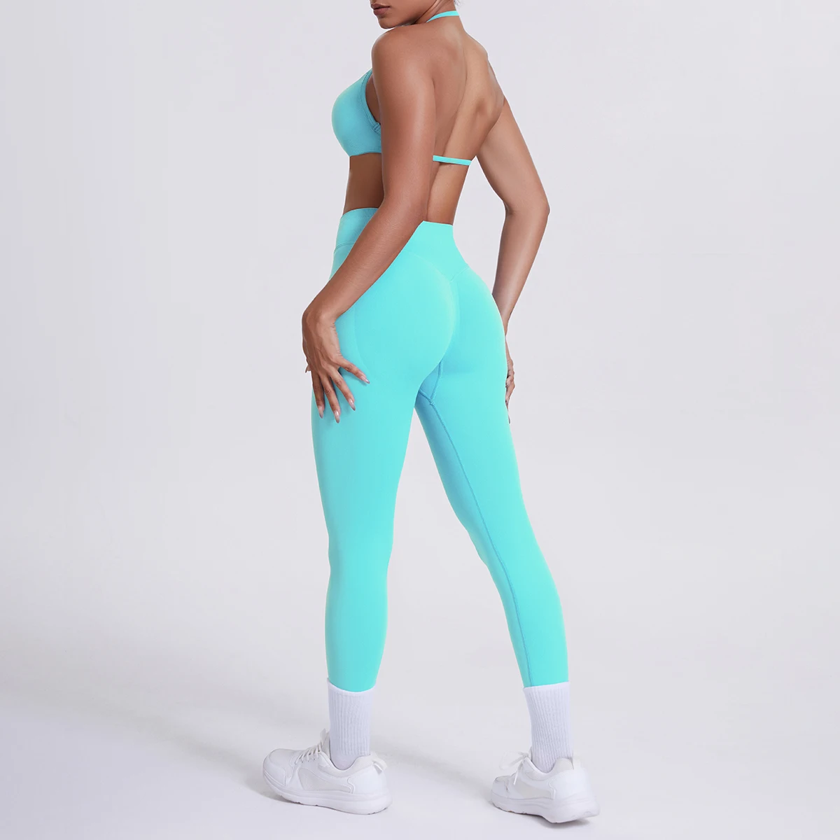 Frauen 2 stücke Patchwork Sport Yoga Anzug Training Ärmellose Sport Gym Tops Bauch-steuer Abnehmen Booty Leggings Yoga Anzug Sport – Detail 12
