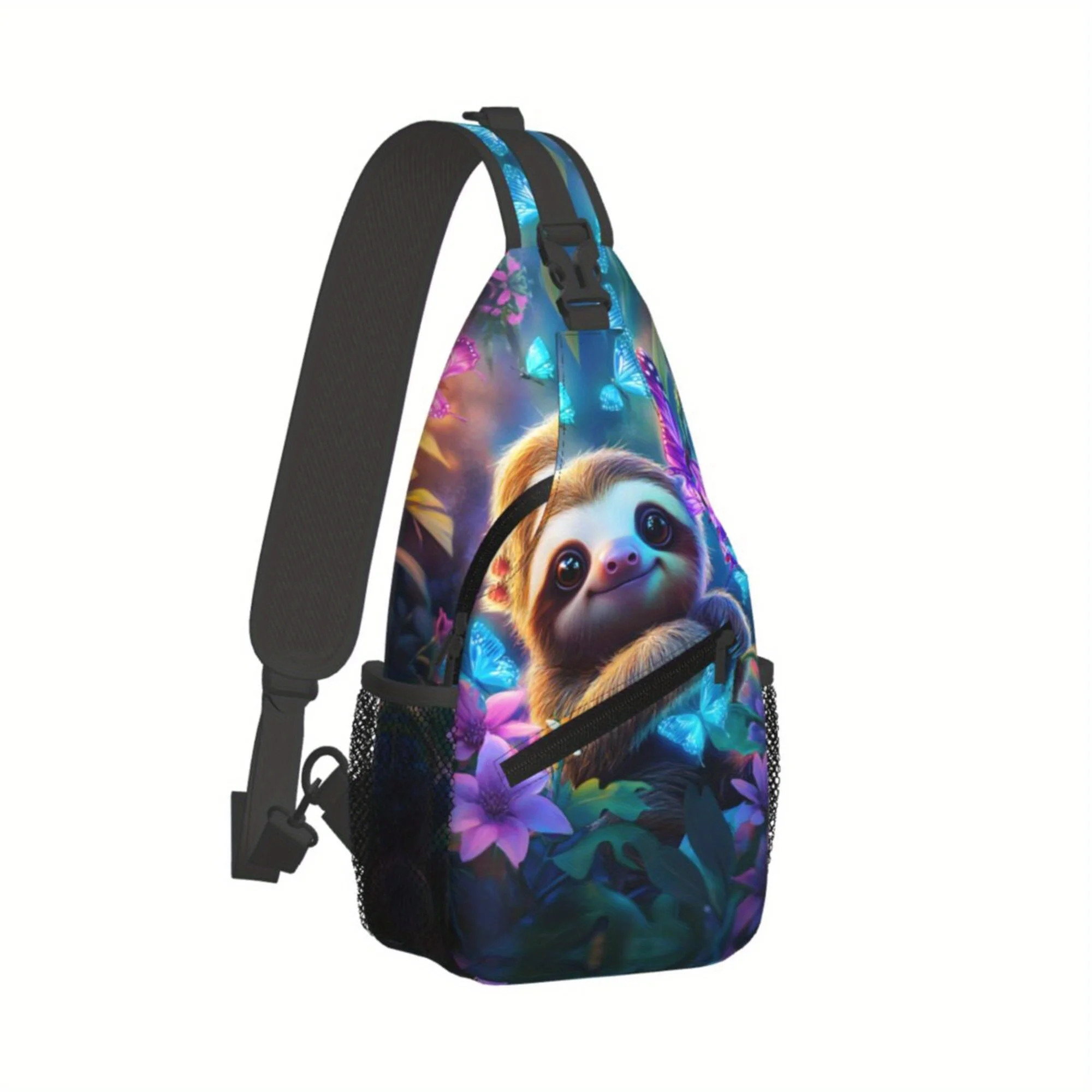 Adorable Sloth Butterflies Print Chest Bag Versatile Crossbody Handbag for Travel Daily Use Holiday Gift Travel Crossbody Bag