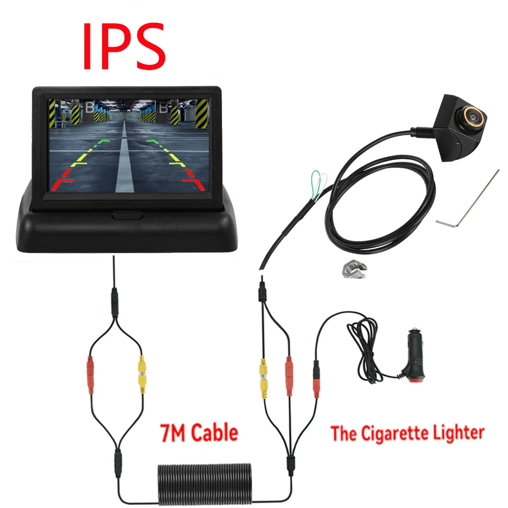 IPS 4.3 TFT LCD HD Screen Folding Car Monitor with Car Rear View Camera  170 Degree Backup for Vehicle Parking Easy Installation