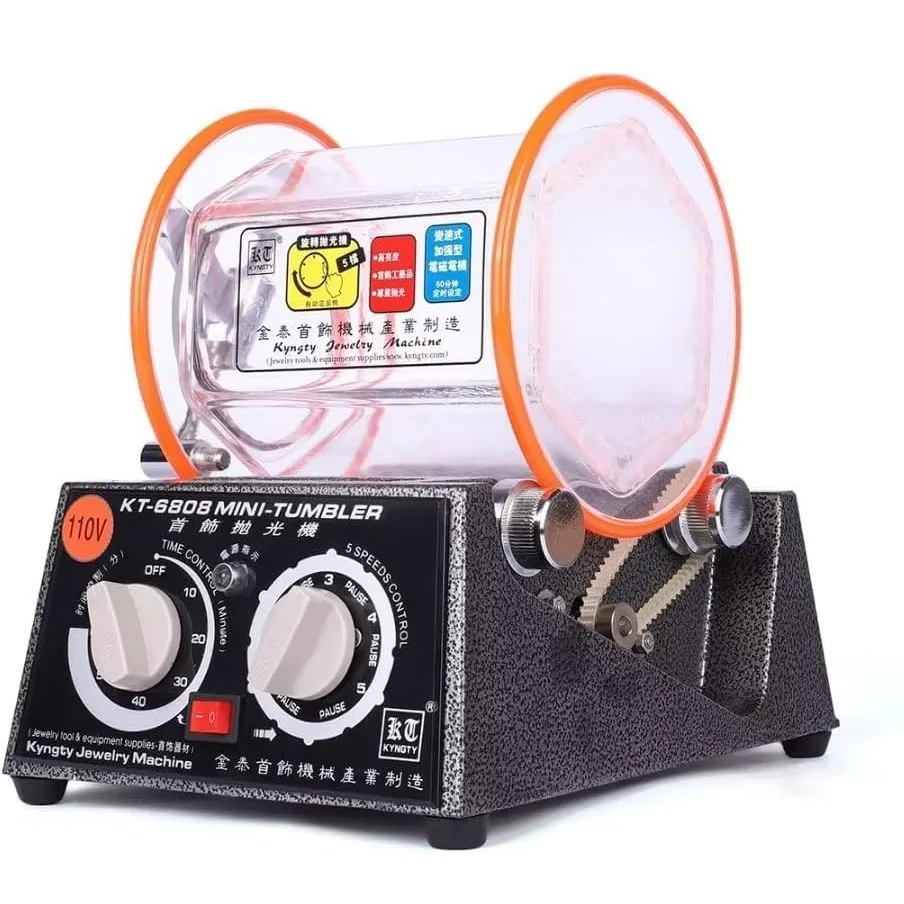 

KT-6808 Mini Jewelry Tumbler Polisher 3kg Glass Barrel for Gold/Silver/Jade/Rock High Quality Rotary Finishing Machine