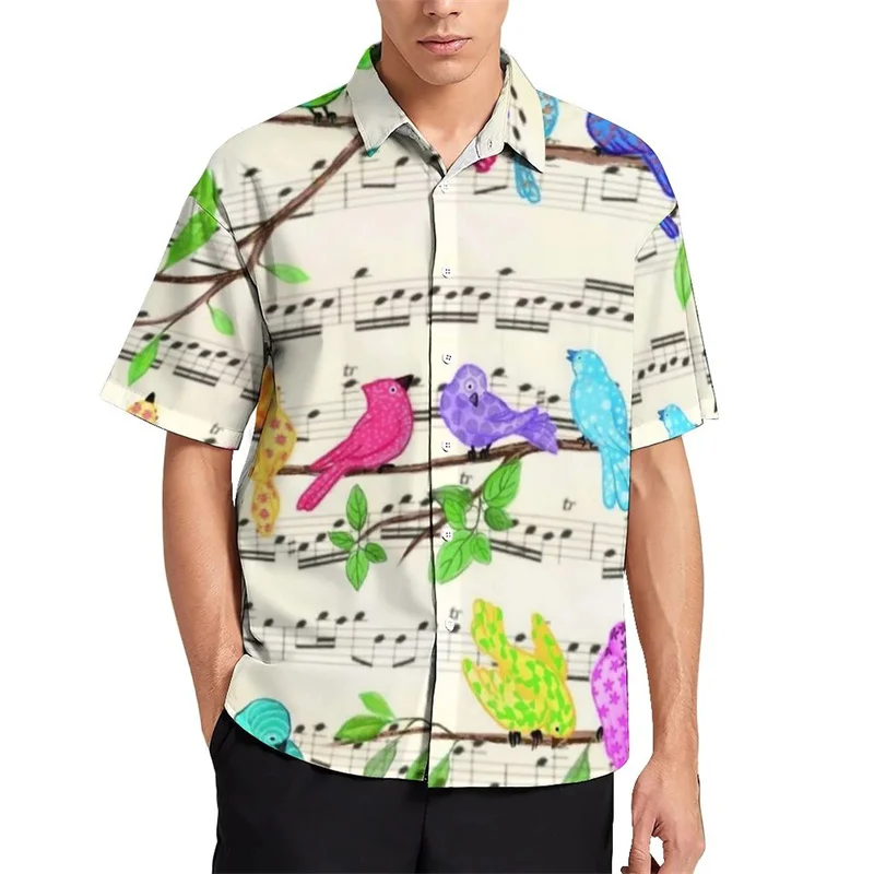 Men's 3D Printed Birds Flamingo Parrot Hawaiian Shirt Trendy Vacation Beach Short Sleeve Lapel Blouse Streetwear