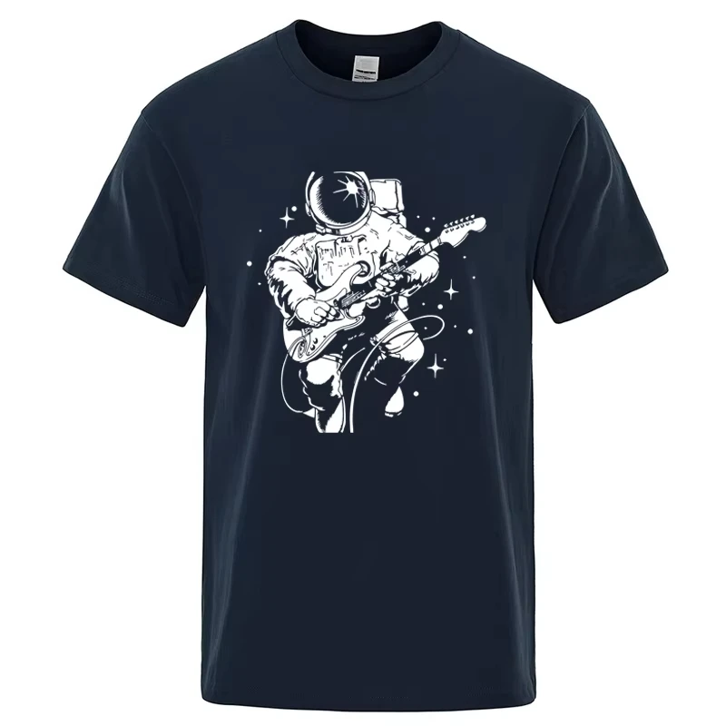 Astronaut Playing Electric Guitar Graphic T‑Shirt Space Rock Print Men Women Short Sleeve Casual Universe Music Streetwear Tee