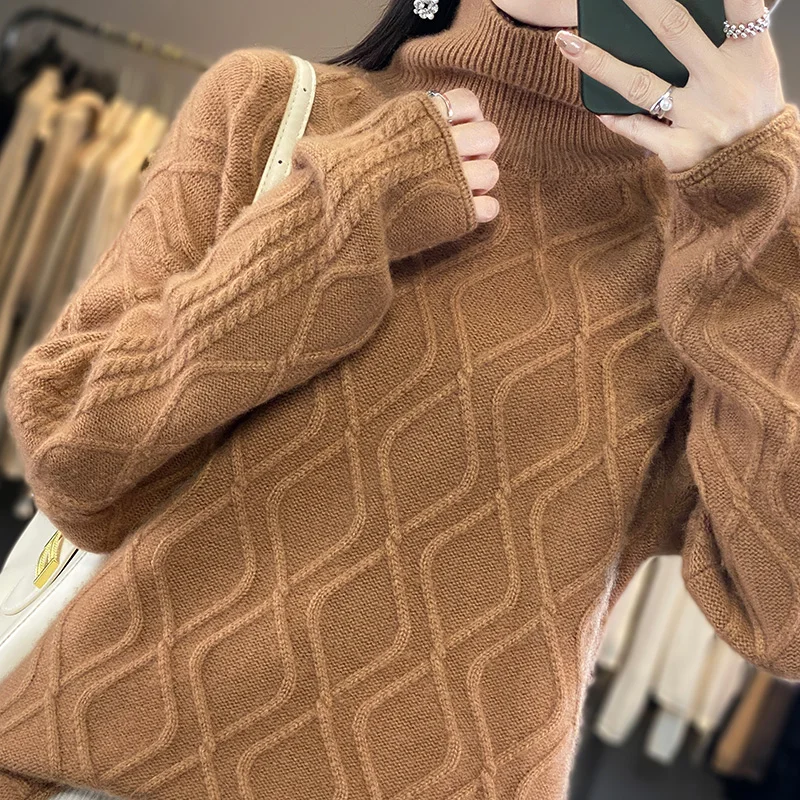 

Women's 100% Pure Wool Knitted Jumpers, High-neck Cashmere Tops, Thick Pullovers, New Fashion, Winter and Autumn, 2023,SY01