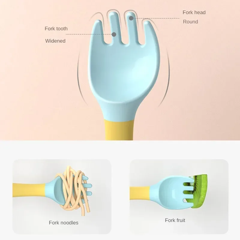 Baby Children Spoon Fork Set Soft Bendable Silicone Scoop Fork Kit Tableware Toddler Training Feeding Cutlery Utensil