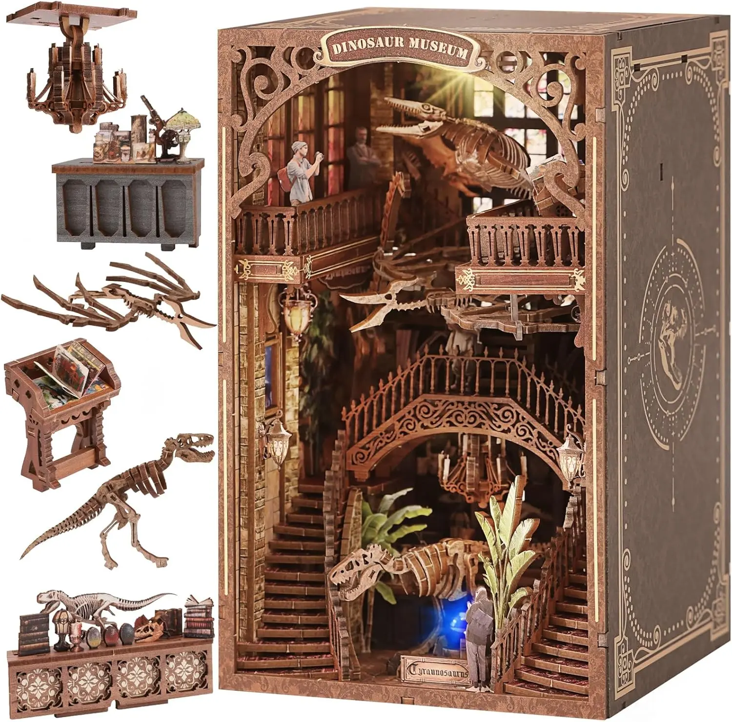 

2026 New Dinosaur Museum Book Nook Kit with LED Light, DIY Miniature House Toy, 3D Wooden Puzzle Bookshelf Decor Building Set