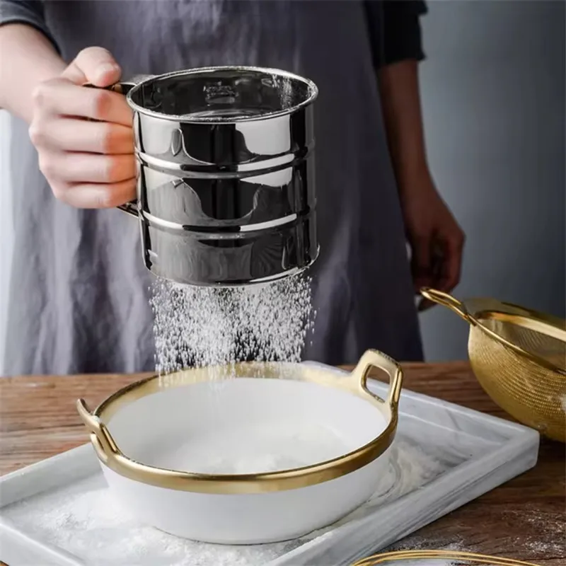 2026 Stainless Steel Handheld Flour Sieve Manual Hand Press Flour Sifter With Filter Screen Baking Kitchen Tool Kitchen Supplies
