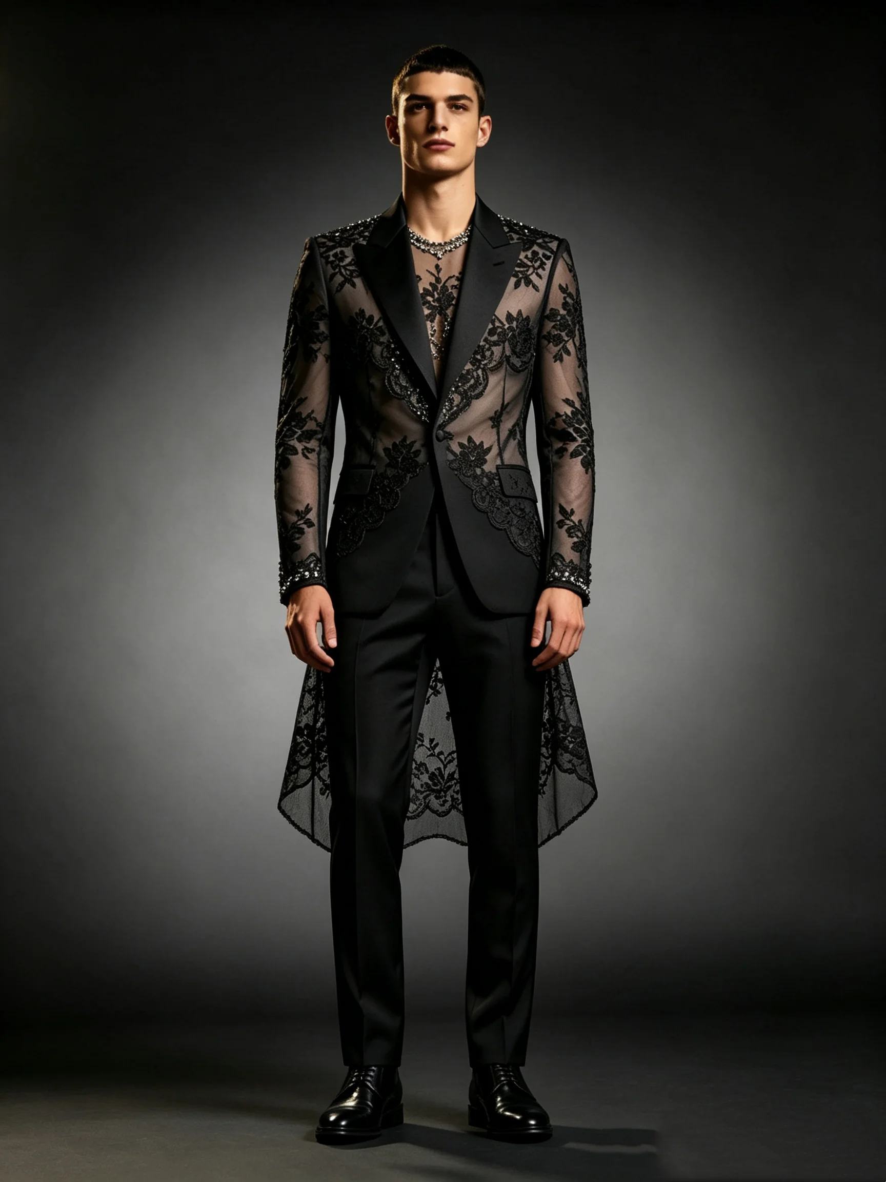 Sexy Black Men Suit Set 2 Pcs Long Blazer+Pants See Through Groom Wedding Tuxedos Formal Office Business Jacket Coat Customized