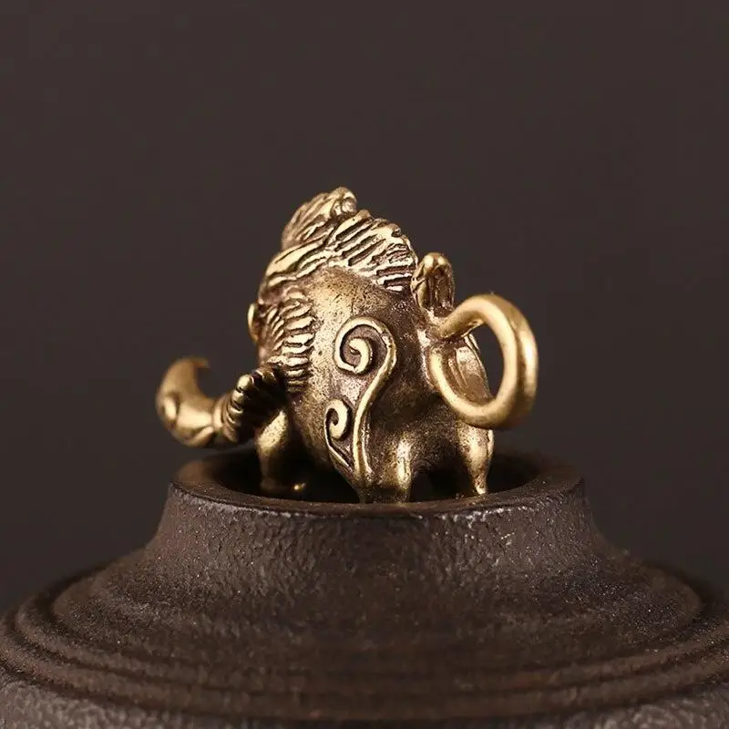 Viking Wild Boar Brass Keychain Keyring Pendants Vintage Copper Nordic Animal Pig Doll Toy Car Key Chain Rings Charms Jewerly