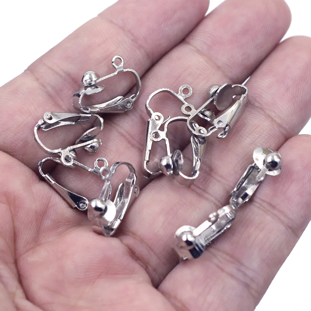100Pcs Earring Clips Fashion Jewelry Making Findings Silver Tone Copper 17x14mm