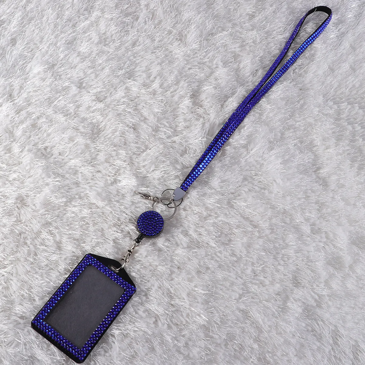 Crystal Rhinestone Badge Holder Lanyard with Clear Front Cover for Business Cards Badges Easy Insert Remove Protection