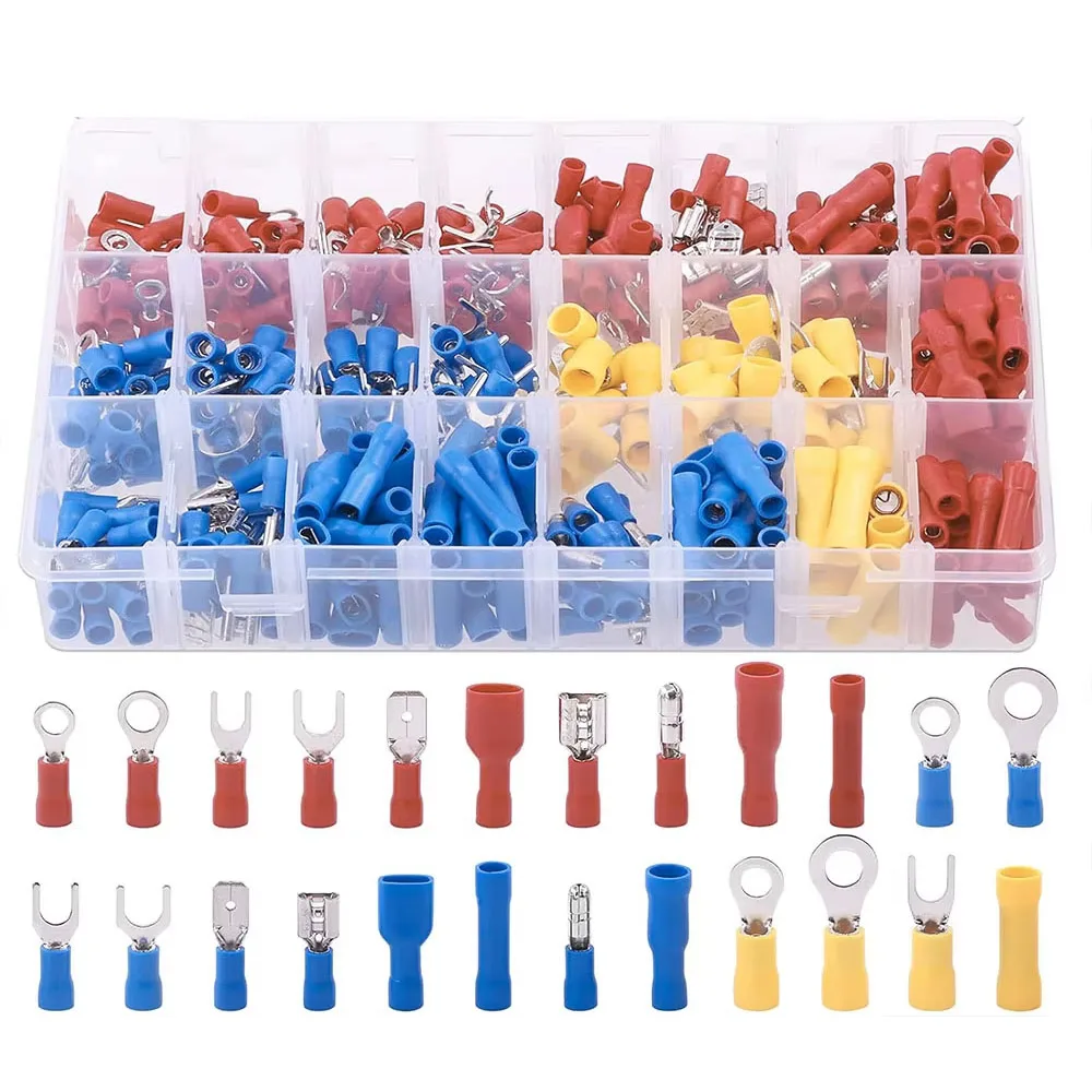 440Pcs 22-16/16-14/12-10 Gauge Electrical Insulated Ring Bullet Butt Spade Fork Splice Crimp Wire Terminals Connectors Assorted