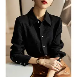 Fashion Lapel Solid Color Button All-match Shirt Women's Clothing 2022 Autumn New Casual Tops Loose Office Lady Blouse