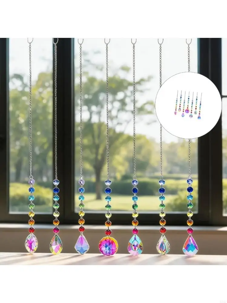 Ready to Display Window Hanging Set, 7 Count Faceted Hanging Set and Light Catching Detail for Indoor Daily Home Use 55KF