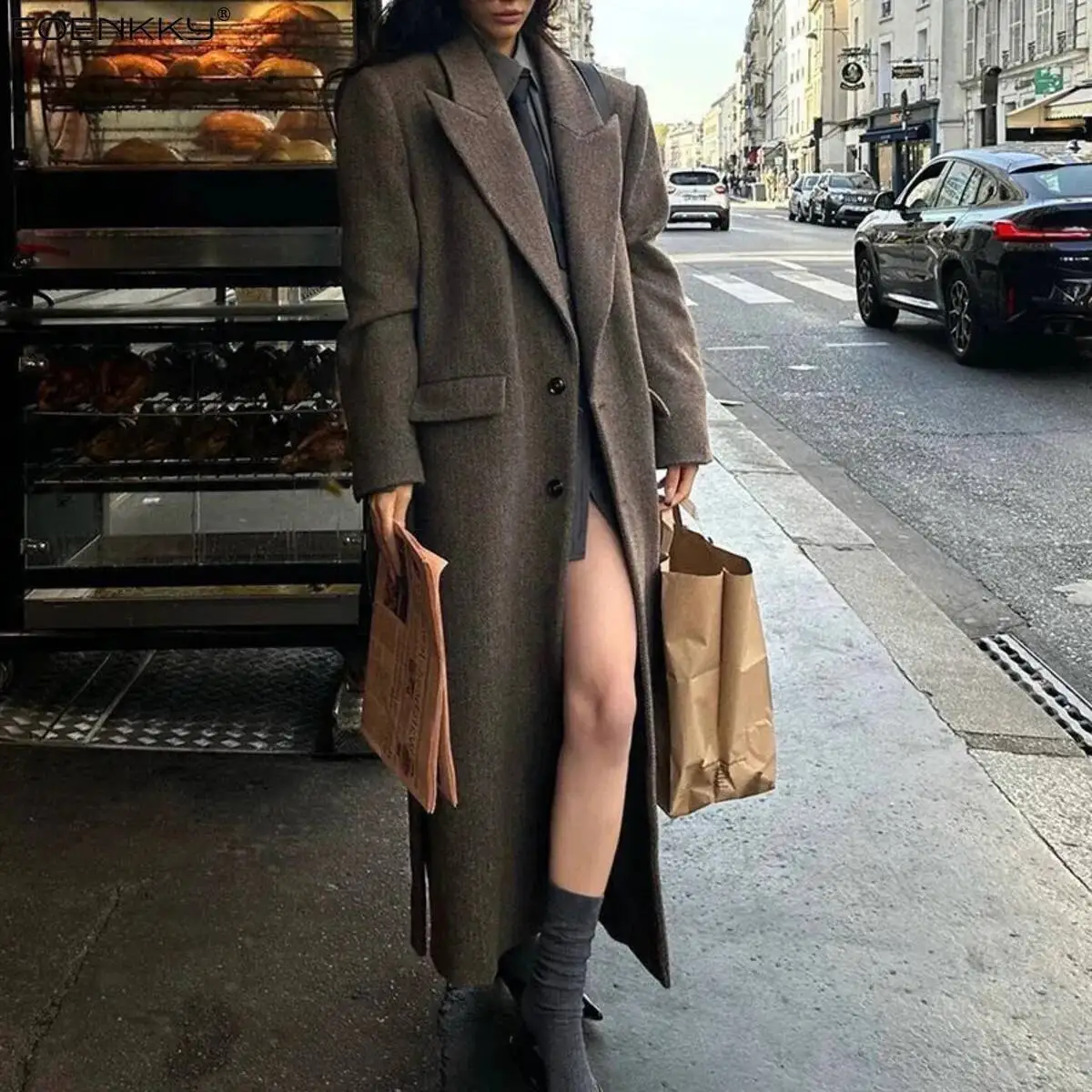 

EOENKKY Solid-color Two-button Design Collar Long-sleeved Women's High-quality Spring 2025 Fashion Coat Fashionable Versatile