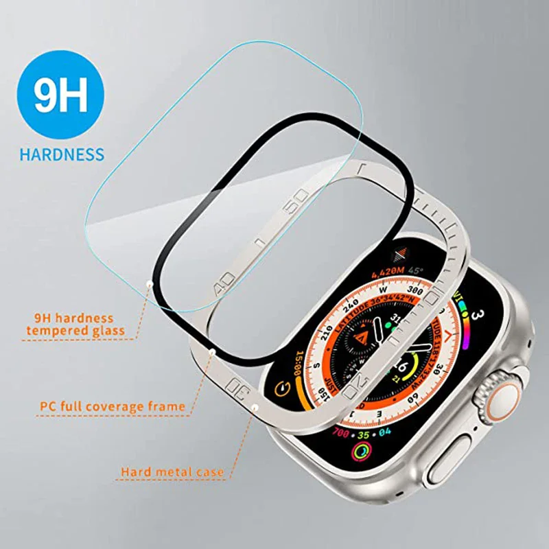Film de protection d'écran pour Apple Watch Ultra 2, verre du Guatemala, accessoires de boîtier, cadre de couverture en métal, 49mm