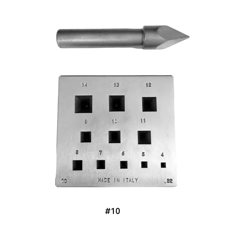 O.M.O Italy Square Bezel Block & Punch Set Precision 17° Angle Tool for Jewelers 4-14mm Hardened Steel Setting Block