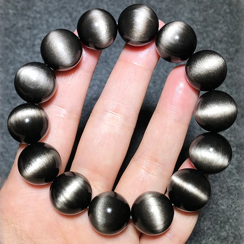 

Natural Silver Obsidian Beads Flash Bracelet Round Beads Woman Men Bracelet Gemstone 10mm 12mm 14mm 16mm 18mm AAAAAA